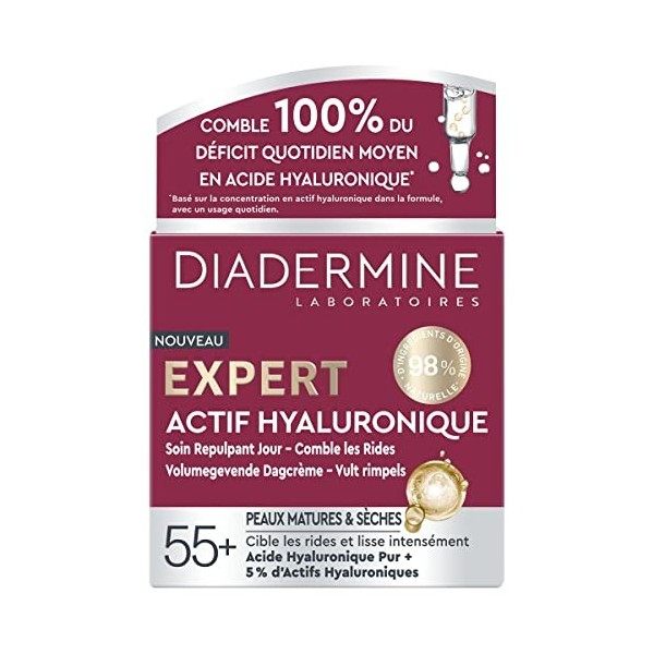 Diadermine - Crème de Jour Expert - Soin Repulpant Jour à lAcide Hyaluronique - Cible les Rides - Lisse Intensément - Peaux ...