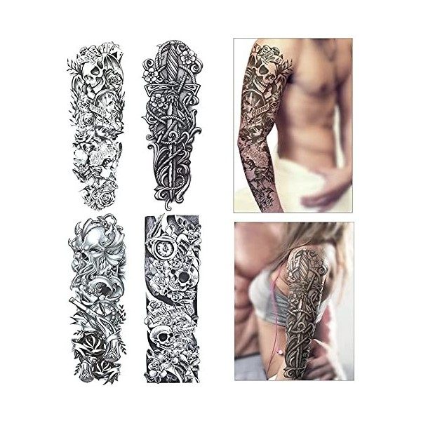 Konsait Tatouage temporaire pour homme femmes, Demi bras tatouage Tattoo noir Faux Tatouages Autocollants machine à tatouages