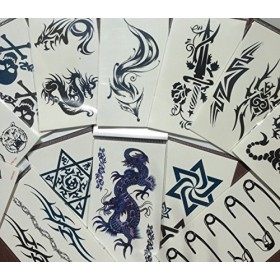 Beyond 10&nbsp;feuilles de faux tatouages pour hommes Noir Petites feuilles Tattoo Autocollants pour le corps Dragon Renard Tête d