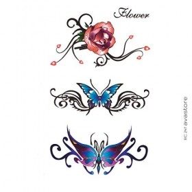 Tatouage Temporaire Femme Papillons Fleur Rose Rouge Tribal Sensuel Coloré Tatouage Éphémère Papillon Bleu Rose Rouge Tribal 