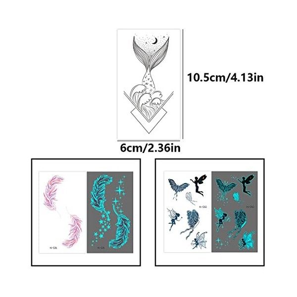 LEDSHLIU 10 Feuilles Grands Autocollants De Tatouage Temporaire Noir Tatouage Collant Maquillage Ultraviolet Corps Visage Pei