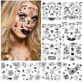 HOWAF Halloween Araignée Tatouages Temporaires pour visage 10 Feuilles , Araignée Noir Tatouages éphémères Autocollant Pour 