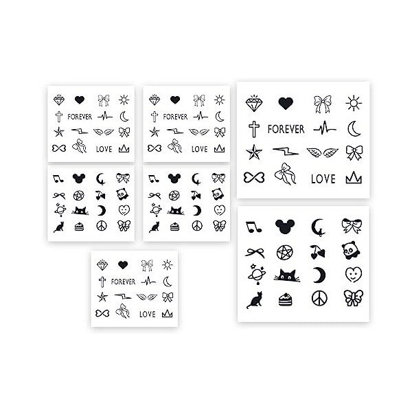 6 Feuilles Kits de Tatouages ​​Temporaires Faux Autocollants de Tatouage Petit Visage Bohème Dentelle Tatouages ​​Tribaux Lot