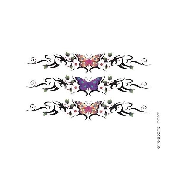 Tatouage Temporaire Femme Papillon et Fleurs Tribal Tatouage Éphémère Femme 3 Papillon et Fleurs Tribal Rose et Violet -