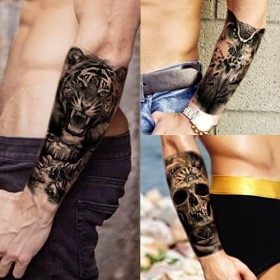 Shegazzi 24 Feuilles Grand Bras Manche Complète Tatouage Ephemere Femme Homme, Guerrier Lion Tribal Faux Tatouage Temporaire 