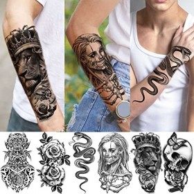 Shegazzi 62 Feuilles 3D Loup Lion Squelette Tatouages Ephemere Hommes Femmes Bras, Autocollants Tatouage Temporaire Halloween