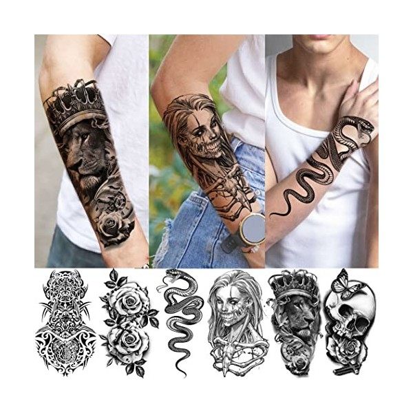 Shegazzi 62 Feuilles 3D Loup Lion Squelette Tatouages Ephemere Hommes Femmes Bras, Autocollants Tatouage Temporaire Halloween