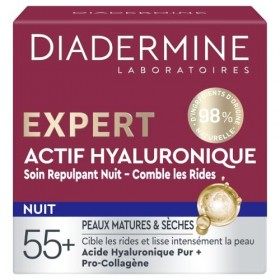 Diadermine - Crème de Nuit Expert - Soin Repulpant à lAcide Hyaluronique - Cible les Rides - Repulpe la Peau - Peaux Matures ...