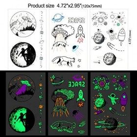 HOWAF Tatouages temporaires pour adultes hommes femmes 12 feuilles , Étanche animaux géométrie espace étoile montagne Fluore