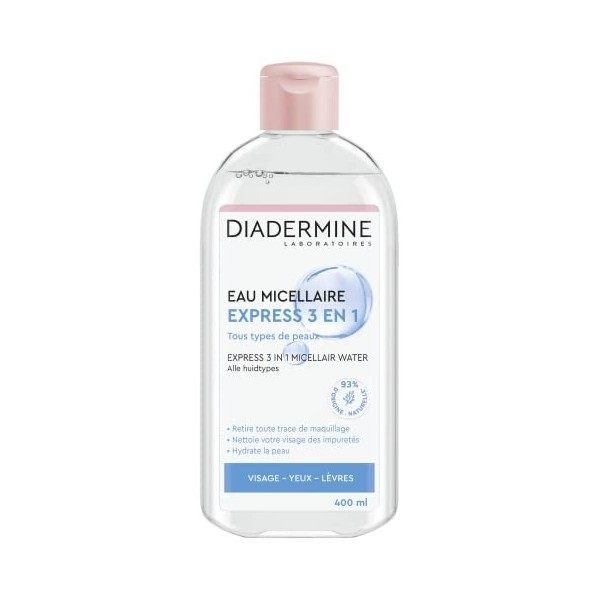 Diadermine - Eau Micellaire Nettoyante - Express 3 en 1 - Tous Types de Peaux - Retire le maquillage - Hydrate la Peau - Nett...