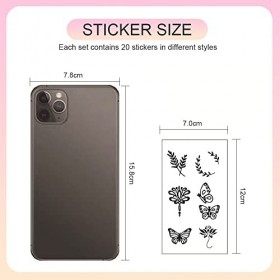 20 Feuilles Minuscules Tatouages Temporaires Imperméables Fleur Faux Autocollants de Tatouage Papillon éphémères Tatouage Tem