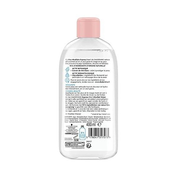 Diadermine - Eau Micellaire Nettoyante - Express 3 en 1 - Tous Types de Peaux - Retire le maquillage - Hydrate la Peau - Nett...