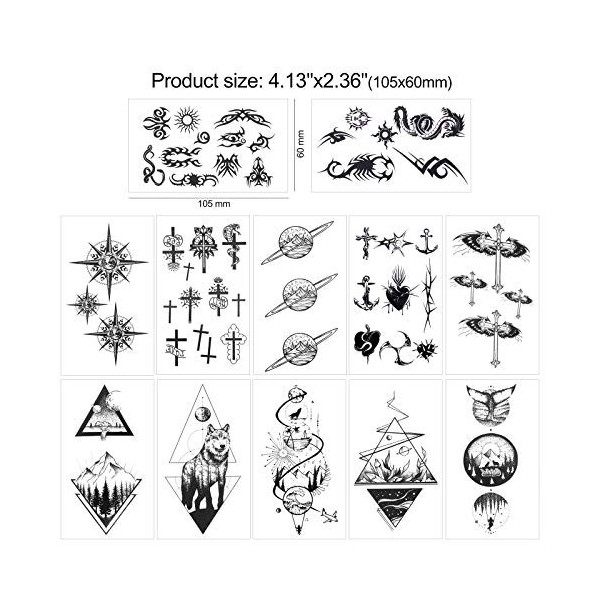 HOWAF Tatouages temporaires imperméables minuscules - 30 feuilles, lune étoiles musique boussole ancre animales fleurs tatoua