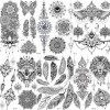 COKTAK 6 Feuilles Noir Autocollants Tatouage Temporaire Adultes Femmes Filles Plume Mandala Fleur Art Corps Bras Grand Tatoua