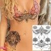 COKTAK 6 Feuilles Noir Autocollants Tatouage Temporaire Adultes Femmes Filles Plume Mandala Fleur Art Corps Bras Grand Tatoua