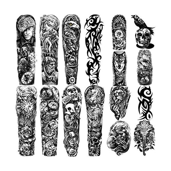 Tatouages ​​Temporaires Imperméables Bras Complet 8 Feuilles et demi-bras Faux Tatouages ​​8 feuilles, Autocollants de Tatoua