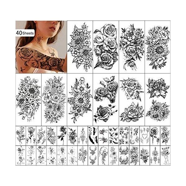 Tatouages ​​Temporaires Imperméables Bras Complet 8 Feuilles et demi-bras Faux Tatouages ​​8 feuilles, Autocollants de Tatoua