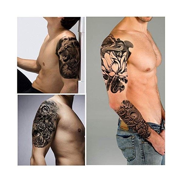 32 feuilles autocollants tatouages temporaires, 8 feuilles faux corps bras poitrine épaule tatouages pour hommes femmes avec 