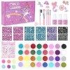 Highttoy Kit Tatouage Paillettes, 38 Couleurs Tatouage Éphémère Lumineux Licorne Enfant avec 150 Pochoirs, 5 Pinceaux, 3 Coll