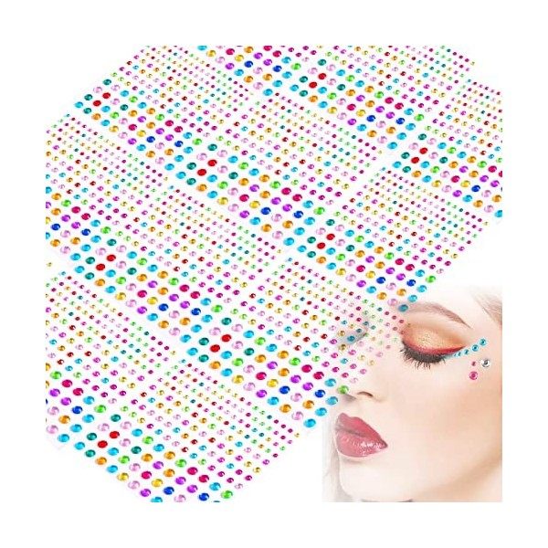 BSITSSS 890 Pièces Strass visage, Strass Autocollant Visage Paillettes Strass Maquillage, Strass Cheveux a Coller Auto Adhési