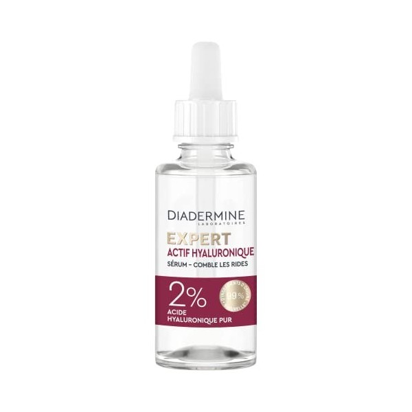 Diadermine – Sérum Rides Expert – Actif Hyaluronique – Booster d’Eclat – Repulpe et Lisse – Atténue les Taches – Soin du Visa