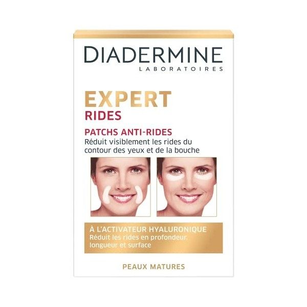 Diadermine - Patchs Anti-Rides Visage - Contour des Yeux et de la Bouche - Expert Rides 3D - Peaux Matures - Réduit les rides...
