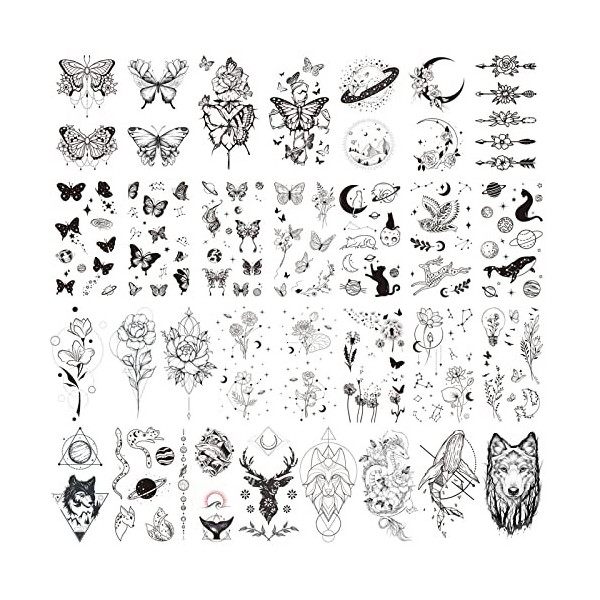 HOWAF 30 Feuilles Tatouage Ephemere Femme, Tatouage Temporaire Faux Tatouage Femme Tatouage Papillon Butterfly Temporary Tatt