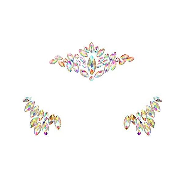 Autocollants de Festival de Gemme de Visage Stickers en Strass Temporaires Lumineux Bijoux en Cristal Acrylique Accessoires S