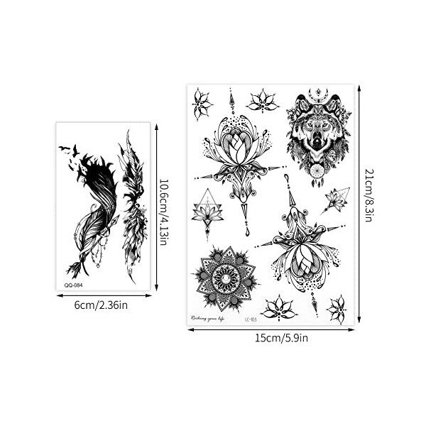 28 Feuilles Tatouage Temporaire, Tatouage Ephemere Imperméable de Motifs Fleurs Animaux Plumes Planètes Faux Tatouage Autocol