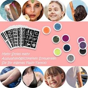 Kit Tatouage Paillettes，Kastiny 24 Couleurs Tatouages Enfant Non Toxique mit 143 Pochoirs, Tatouage Éphémère Set Tatouage, Te