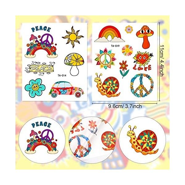 Qpout 10 PCS Hippie Tatouage Temporaire À La Mode Hippie Fleur Autocollant De Tatouage Visage Tatouages ​​pour Adultes Et Enf