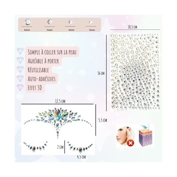 Strass Visage Accessoire Beauté, Tatouage Temporaire Autocollant Paillette Festival Avec Strass Autocollants Cristal, Diamant