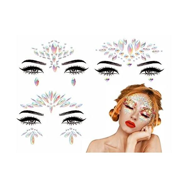 Strass Autocollant Visage Festival 3 Pcs Lumineux Visage Bijoux Maquillage Festival Stickers Accessoire, Paillettes Visage Fe