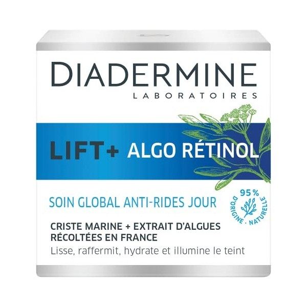 Diadermine - Lift+ Algo Retinol - Crème de Jour Anti-Rides- Criste Marine et Extrait dAlgues - Hydrate et Illumine le teint ...
