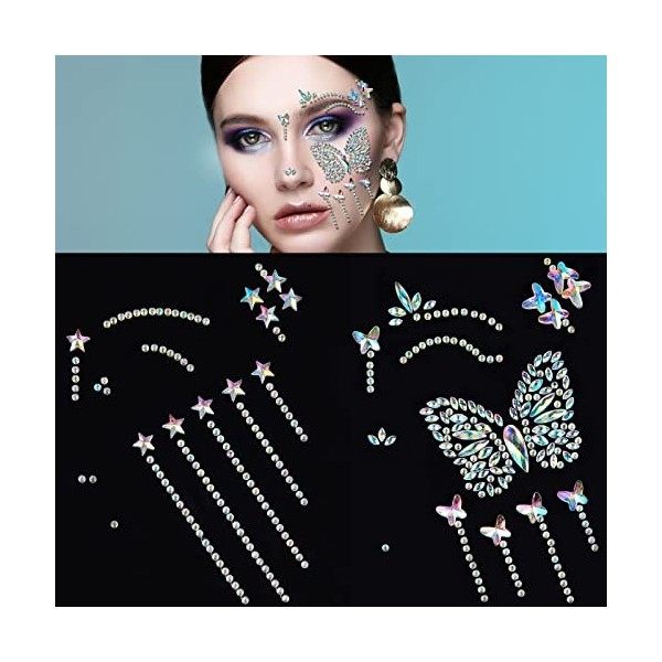 NICENEEDED les Gemmes du Visage Brillent dans le Noir, 4 pièces Gemmes de Visage de Sirène Lumineuses Bijoux de Visage de Pai