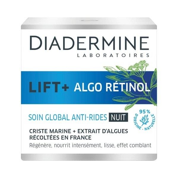 Diadermine - Lift+ Algo Retinol - Crème de Nuit Anti-Rides - Criste Marine et Extrait dAlgues - Régénère et Nourrit Intensém ...