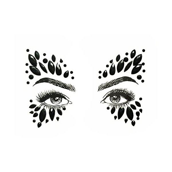 Bijou de visage à strass autocollant - pour festivals de musique, Coachella CBL23-noir 