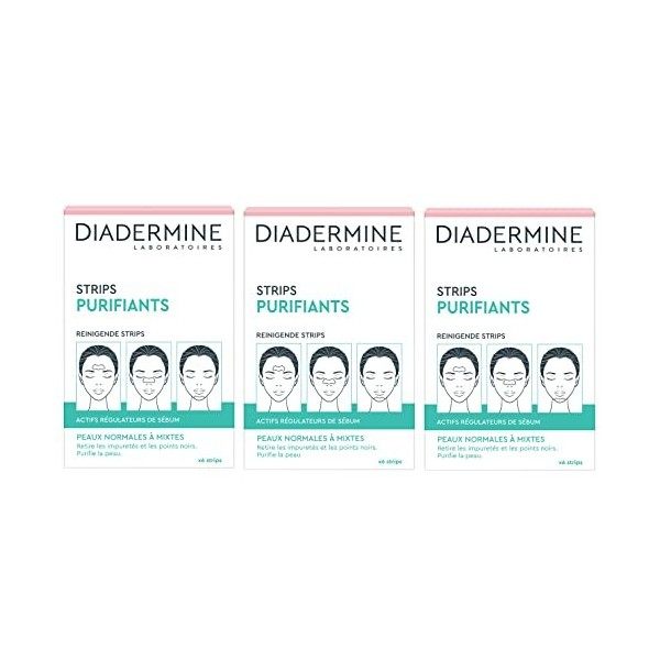 Diadermine - Pack de 3 x 6 Strips Purifiants Visage - Anti Points Noirs/Impuretés - Peaux Normales à Mixtes - Actifs régulate...