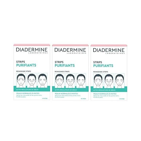 Diadermine - Pack de 3 x 6 Strips Purifiants Visage - Anti Points Noirs/Impuretés - Peaux Normales à Mixtes - Actifs régulate