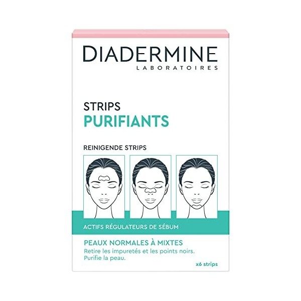 Diadermine - Pack de 3 x 6 Strips Purifiants Visage - Anti Points Noirs/Impuretés - Peaux Normales à Mixtes - Actifs régulate