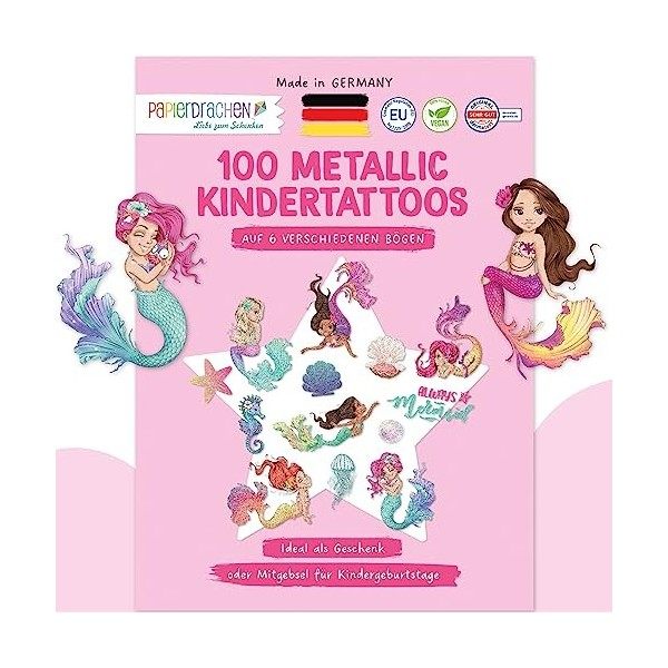 Papierdrachen 100 Tatouages Métalliques à Coller - Tatouages Enfants Doux pour la Peau Éléments Bijoux - Tatouage Scintillant