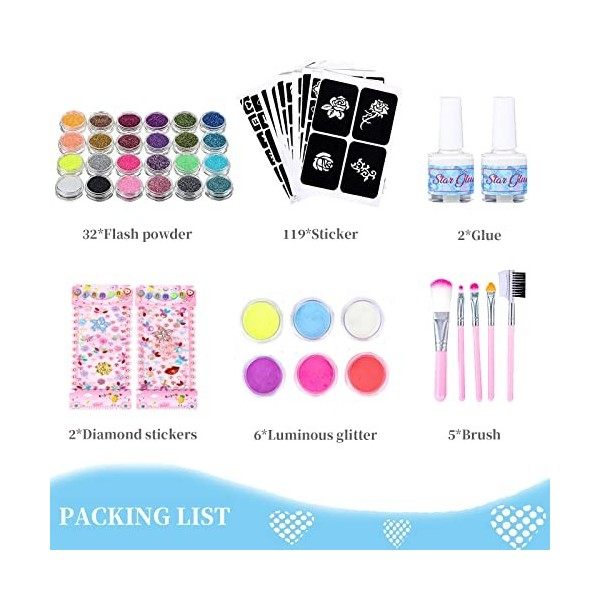 JOSPL Kit Tatouage Paillettes-avec 38 Couleurs,Non-toxique Kit Maquillage de Tatouage Éphémères Temporaires,Motif Dautocolla