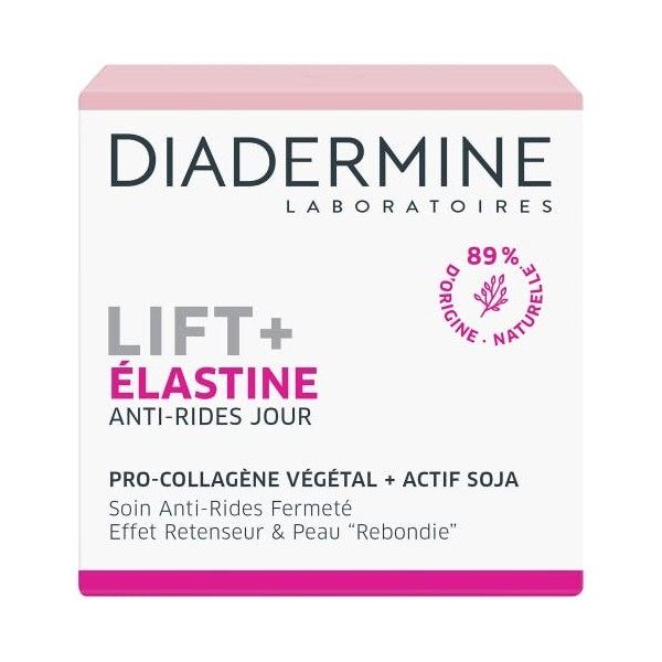 Diadermine - Lift+ Elastine - Crème de Jour Visage - Soin Anti-Rides Ultra Tenseur - Pro-Collagène végétal et actif soja - 89...