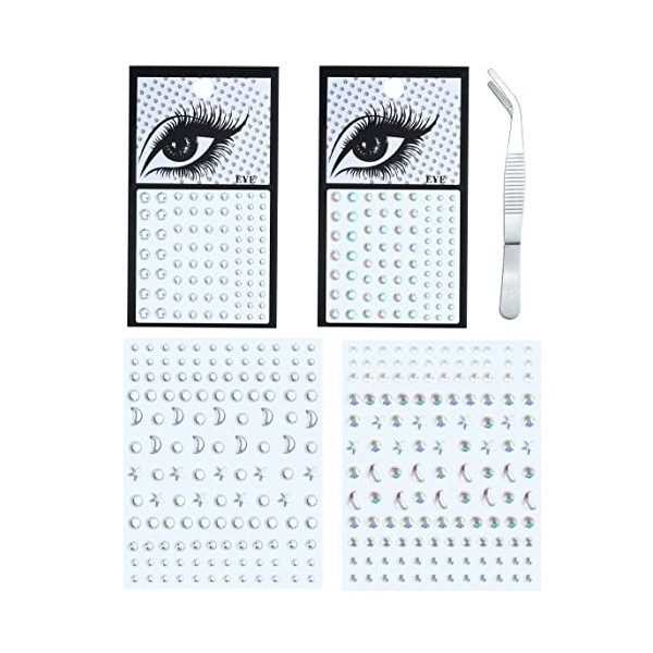 Adramata 4-6 Feuilles Strass Visage Autocollants Yeux Corps Strass Cristal Autocollants pour Femmes Festival Accessoire Maqui