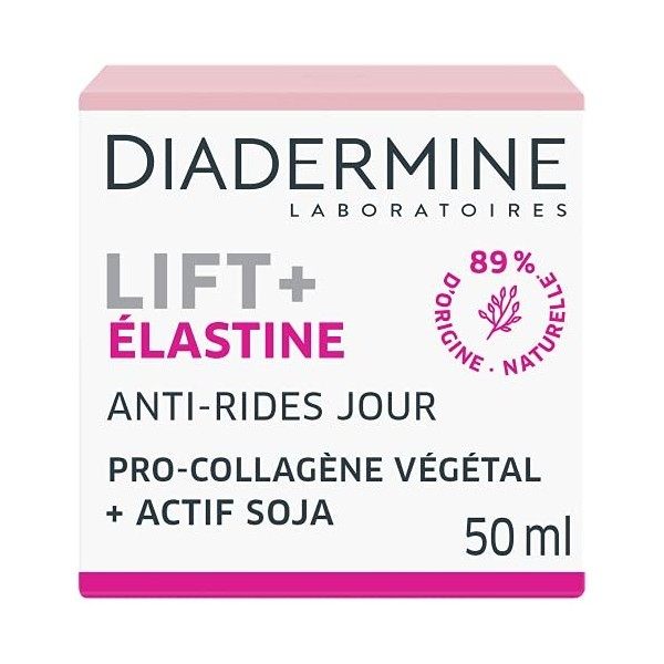 Diadermine - Lift+ Elastine - Crème de Jour Visage - Soin Anti-Rides Ultra Tenseur - Pro-Collagène végétal et actif soja - 89...