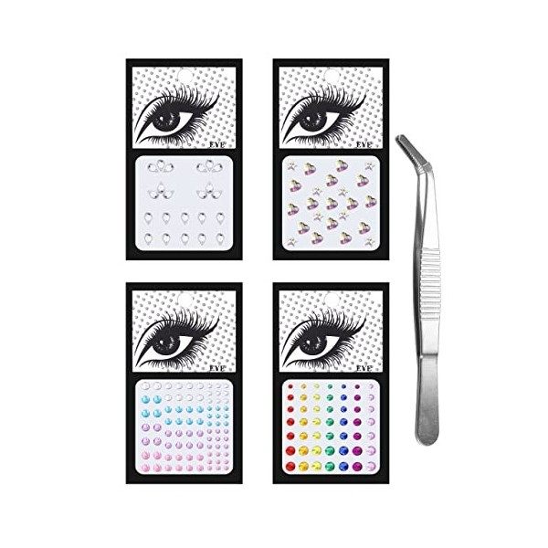 Dochais Dochais 4pcs Strass Visage Strass Autocollant Visage Strass Maquillage Tatouage Temporaire Strass Visage Festival Pou