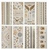 NOVAGO Pack de 8 Planches de 21x10 cm de Tatouages éphémères métalliques brillants doré et argenté , motifs variés Brillant