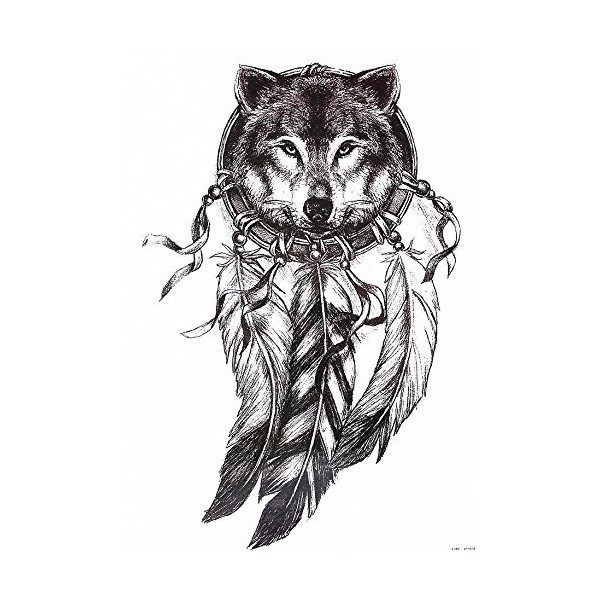 Wolf Attrape-rêves Tattoo Noir Bras tatouage bras aussi pour le corps épaule dos jambes hb577