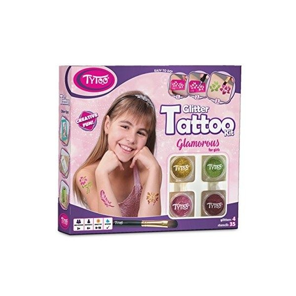 Tytoo Kit de Tatouage à Paillettes Glamorous pour Filles, avec 35 modèles Inclus. Hypoallergénique, Durable Jusqu’à 18 Jours