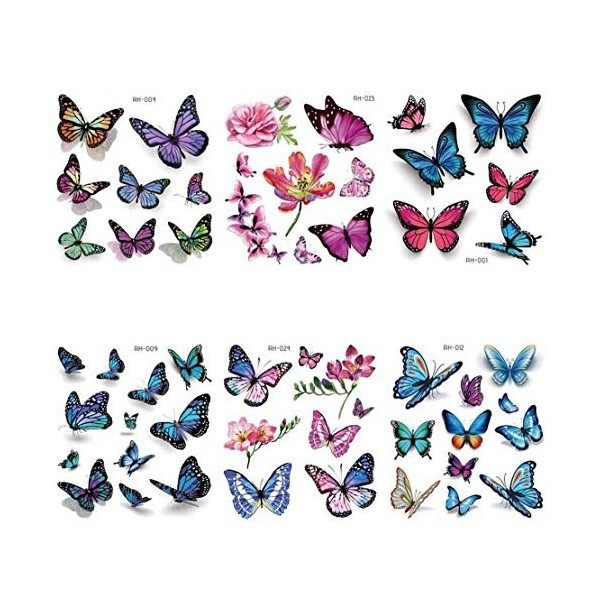 Lot de 6 tatouages temporaires en forme de papillon pour femme, étanches, durables, pour bras, épaules, tatouages sexy pour l